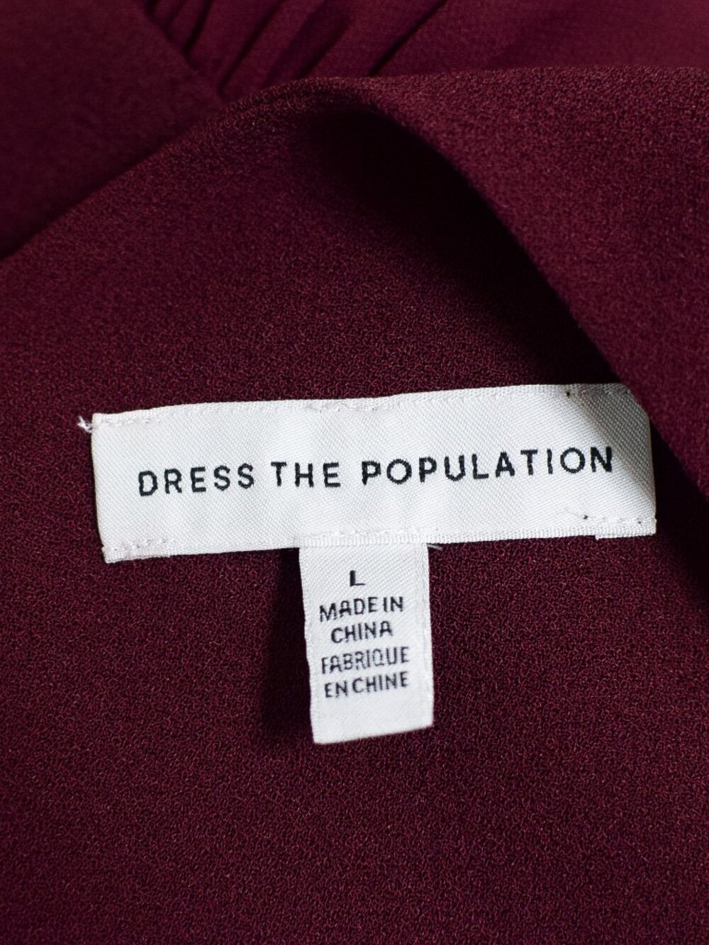 Dress The Population Alicia Dress Burgundy Chiffon Fit & Flare Lace Trim Size L - Picture 9 of 11